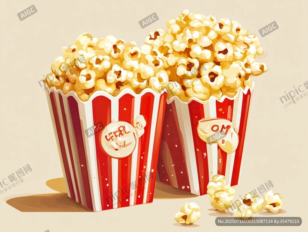 两桶美味爆米花特写