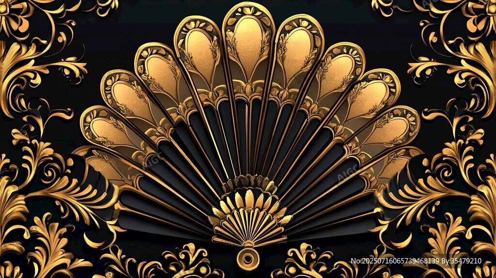 华丽黑金扇形装饰图案