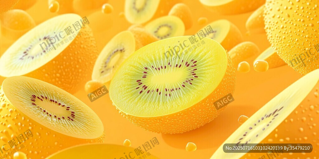金黄奇异果切片诱人画面