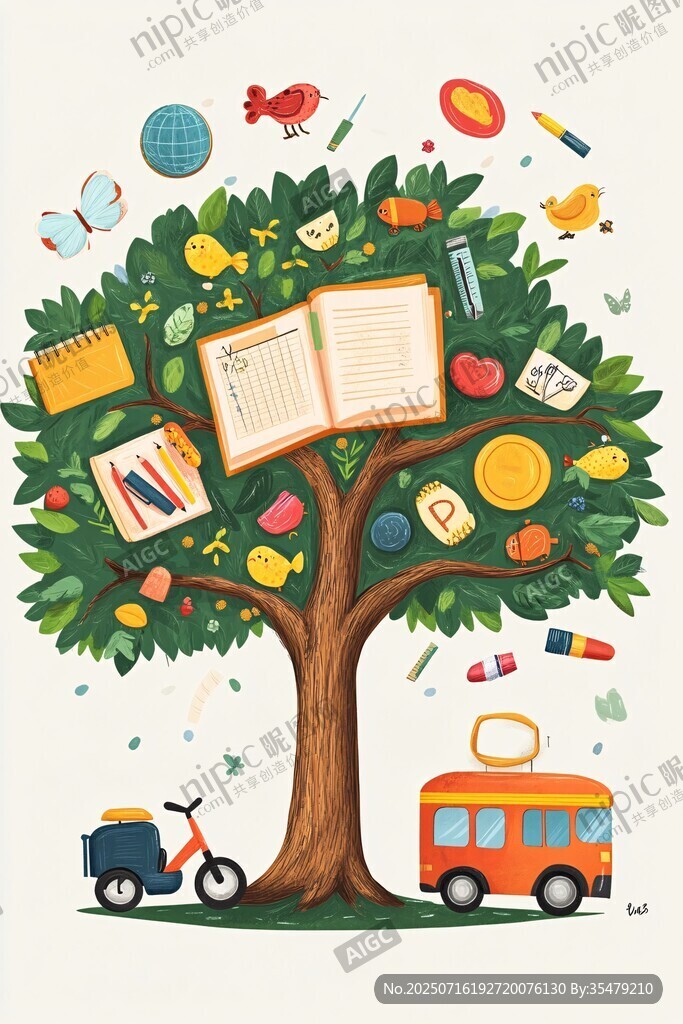 知识树与童趣校园元素