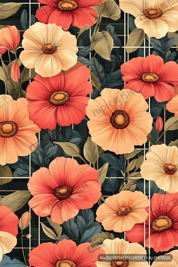 花卉几何图案无缝背景图