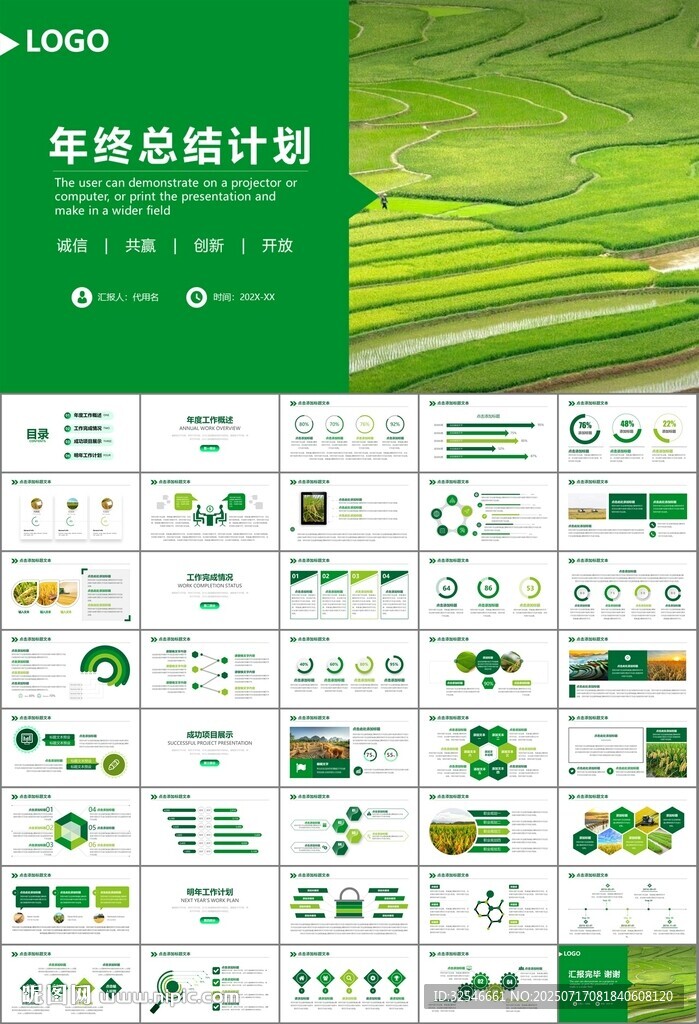 水稻农田农业种植大米PPT模板