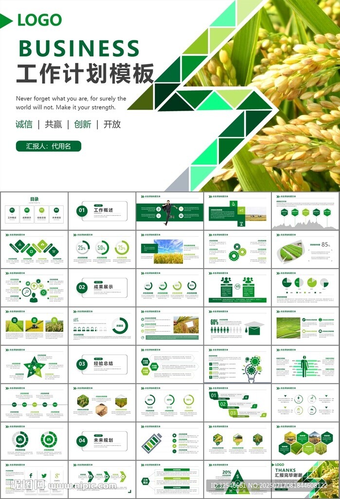水稻农田农业种植大米PPT模板