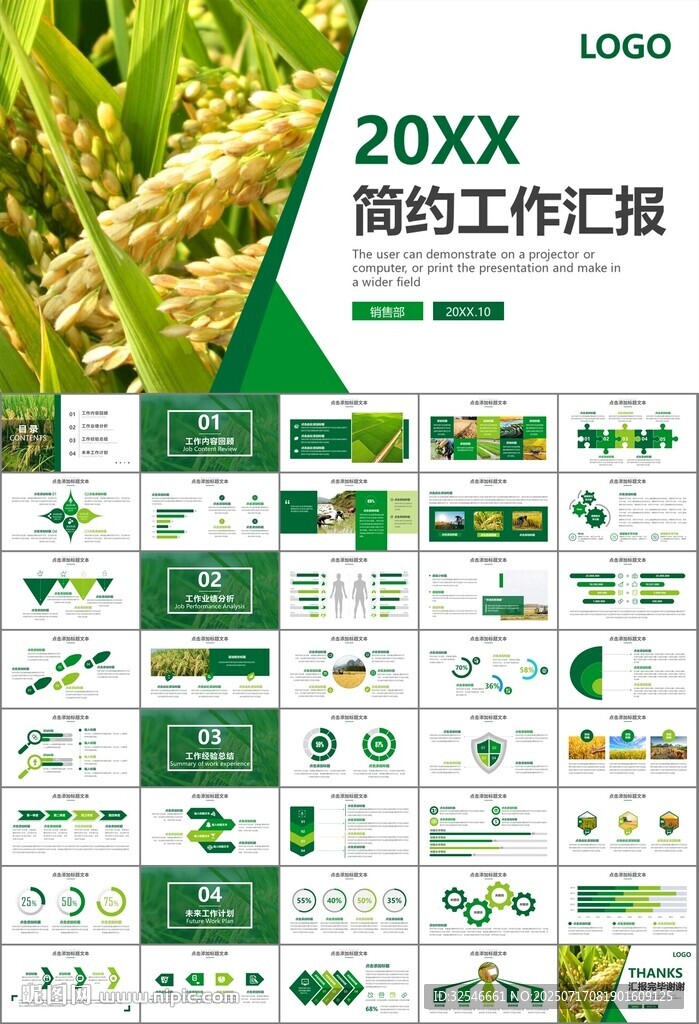 水稻农田农业种植大米PPT模板