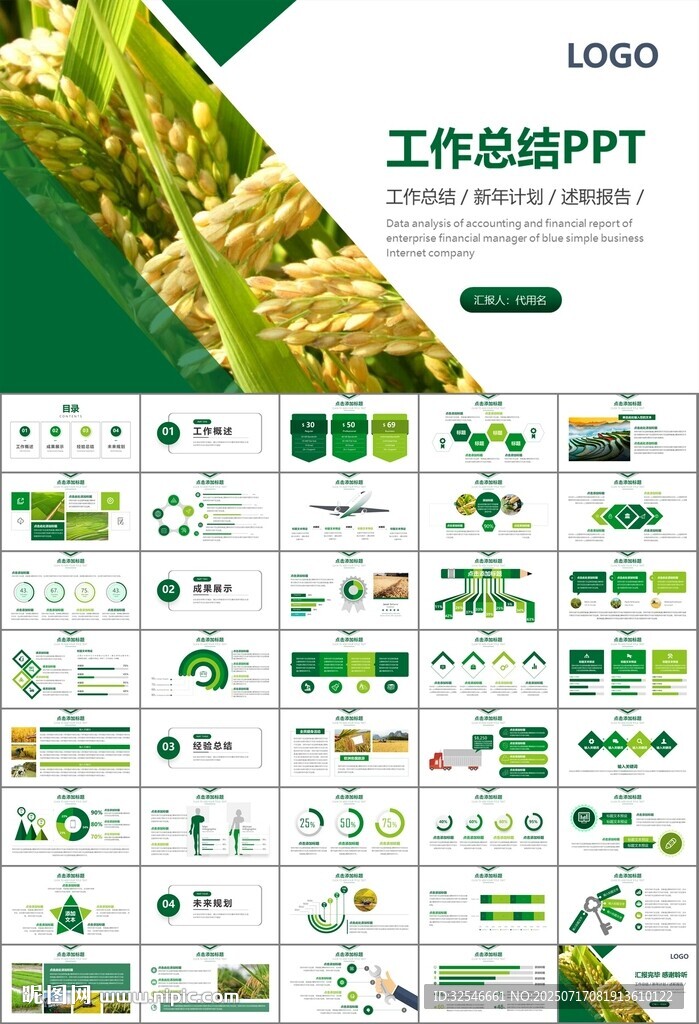 水稻农田农业种植大米PPT模板
