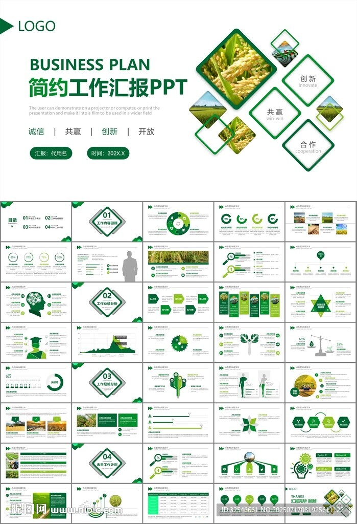 水稻农田农业种植大米PPT模板