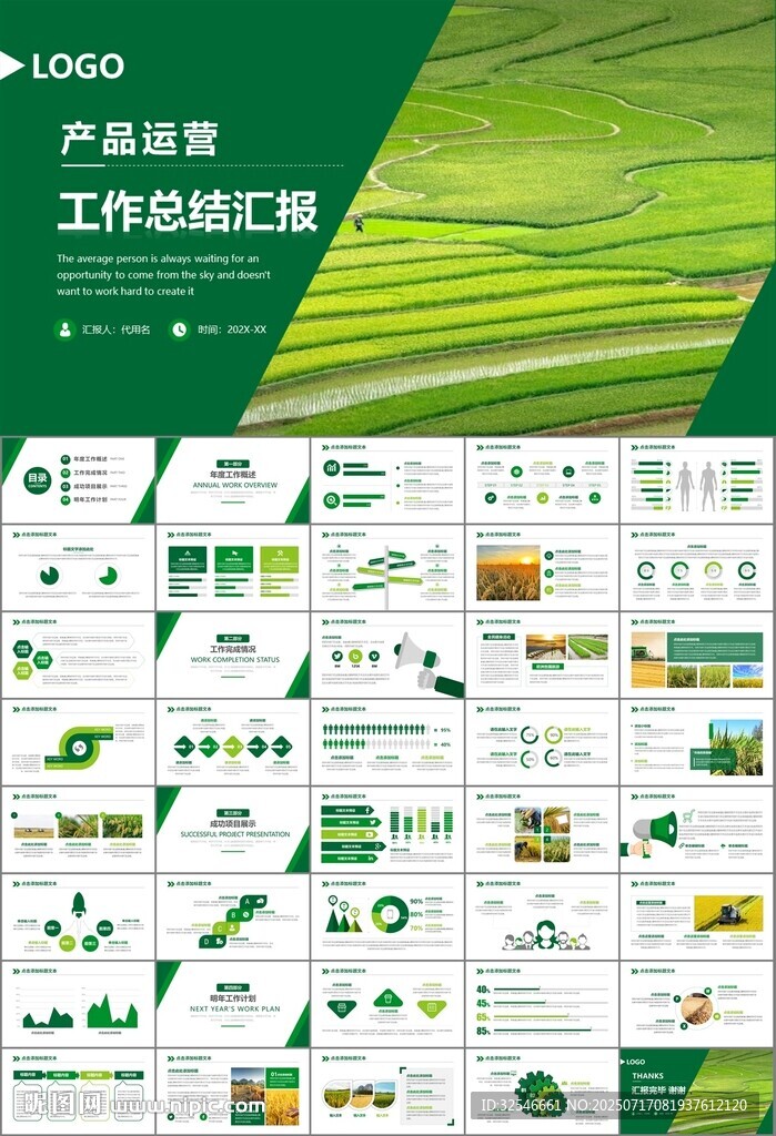 水稻农田农业种植大米PPT模板