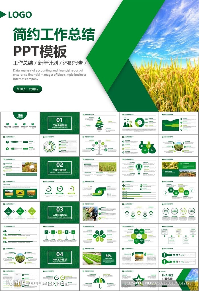 水稻农田农业种植大米PPT模板