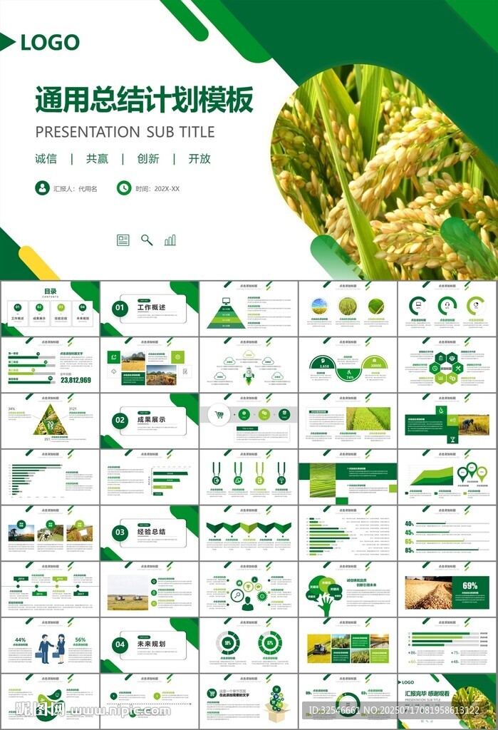 水稻农田农业种植大米PPT模板