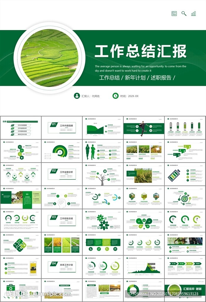 水稻农田农业种植大米PPT模板