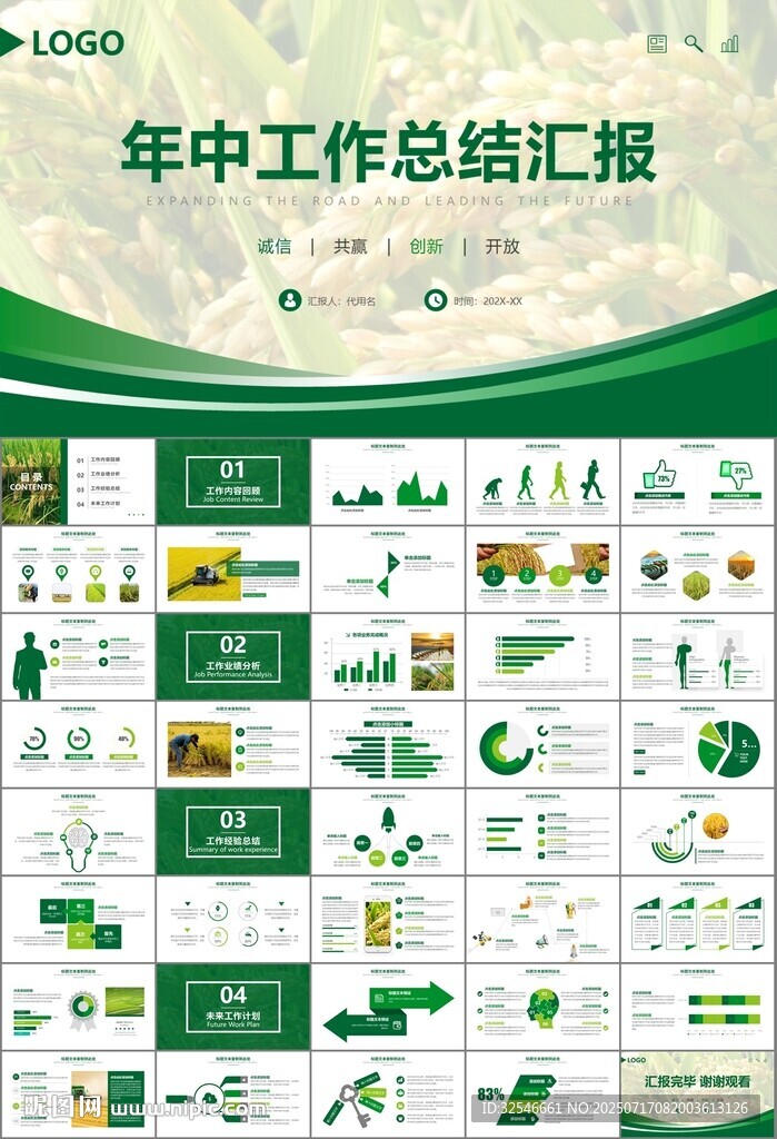 水稻农田农业种植大米PPT模板
