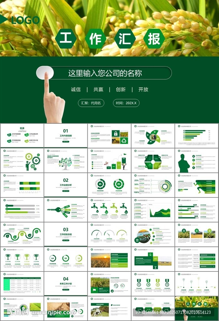 水稻农田农业种植大米PPT模板
