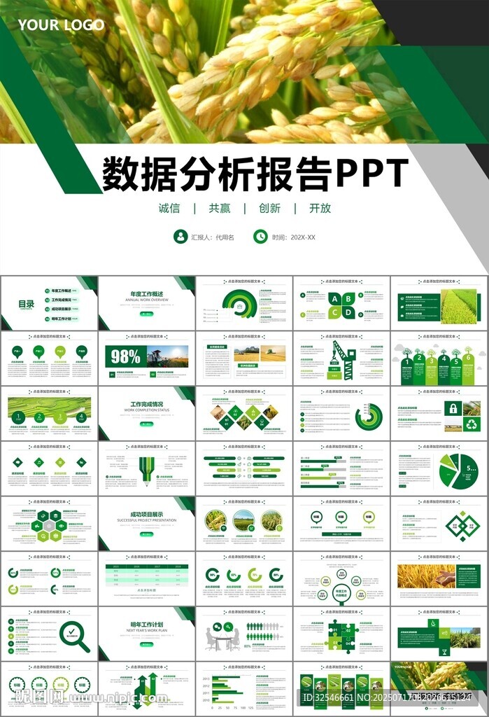 水稻农田农业种植大米PPT模板