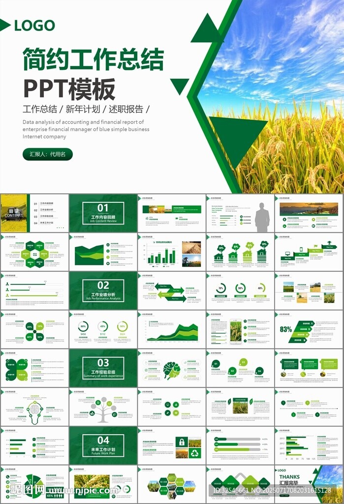 水稻农田农业种植大米PPT模板