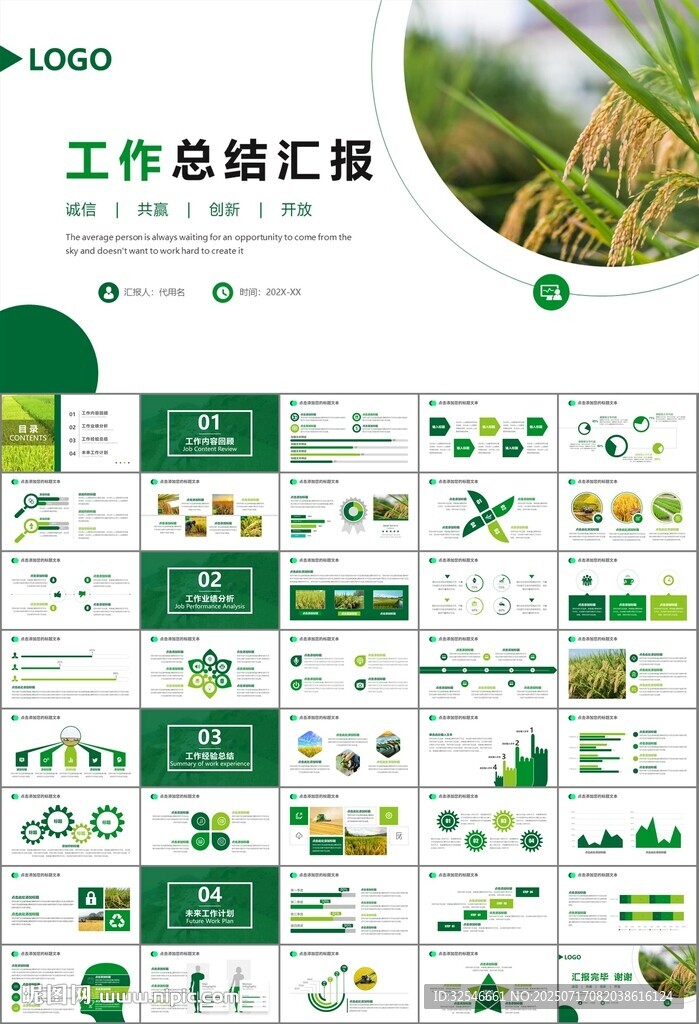 水稻农田农业种植大米PPT模板