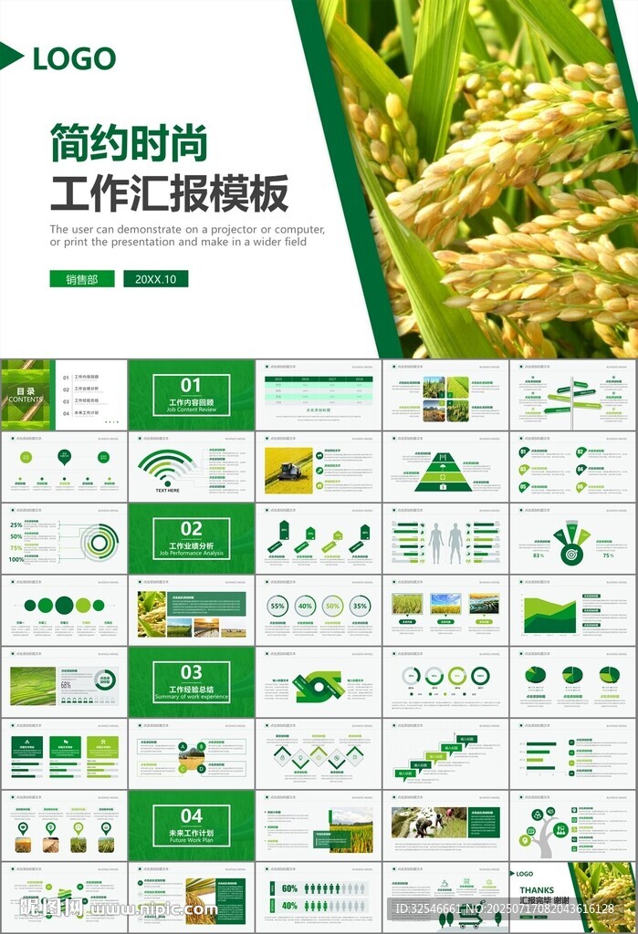 水稻农田农业种植大米PPT模板