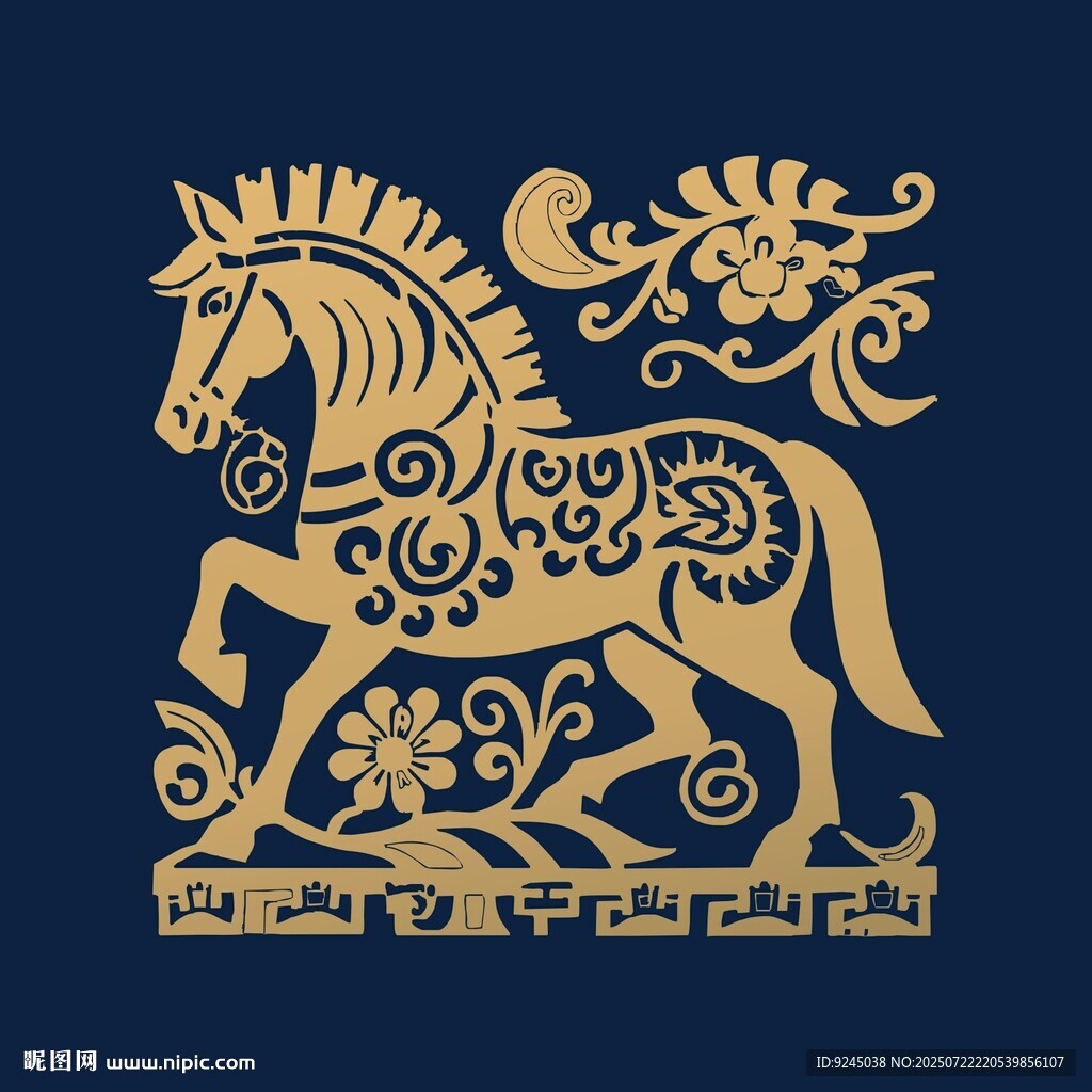 金色骏马传统花纹图案