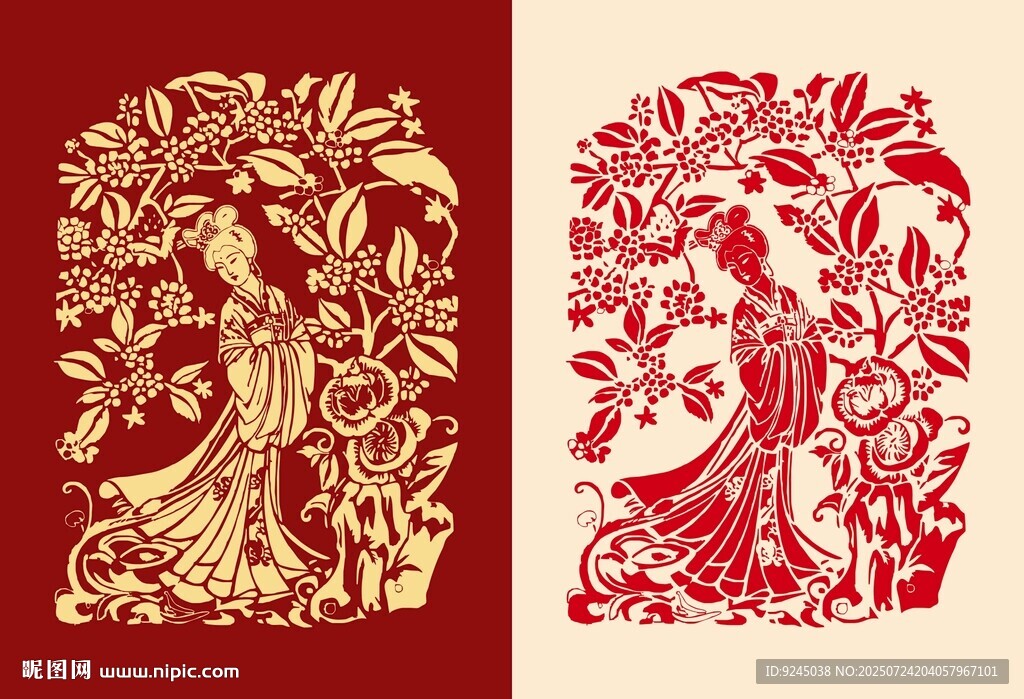 中式明代美女桂花艺术图案