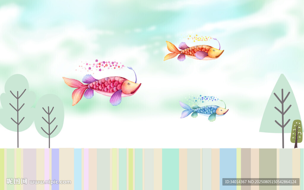 卡通鱼背景墙