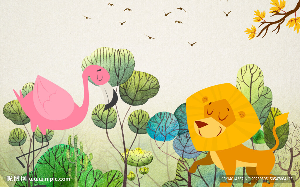 卡通儿童房狮子背景