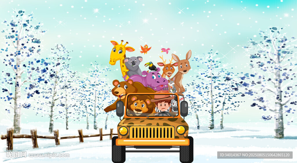 卡通动物雪景背景