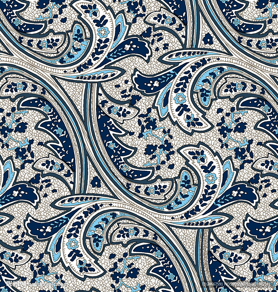 蓝白复古腰果图案设计