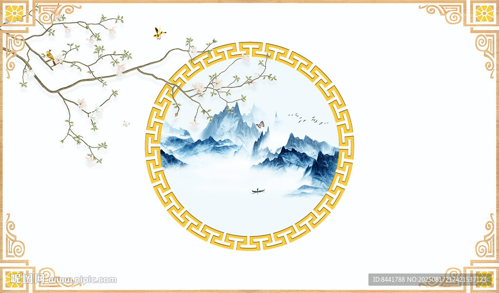 中式山水圆形装饰画