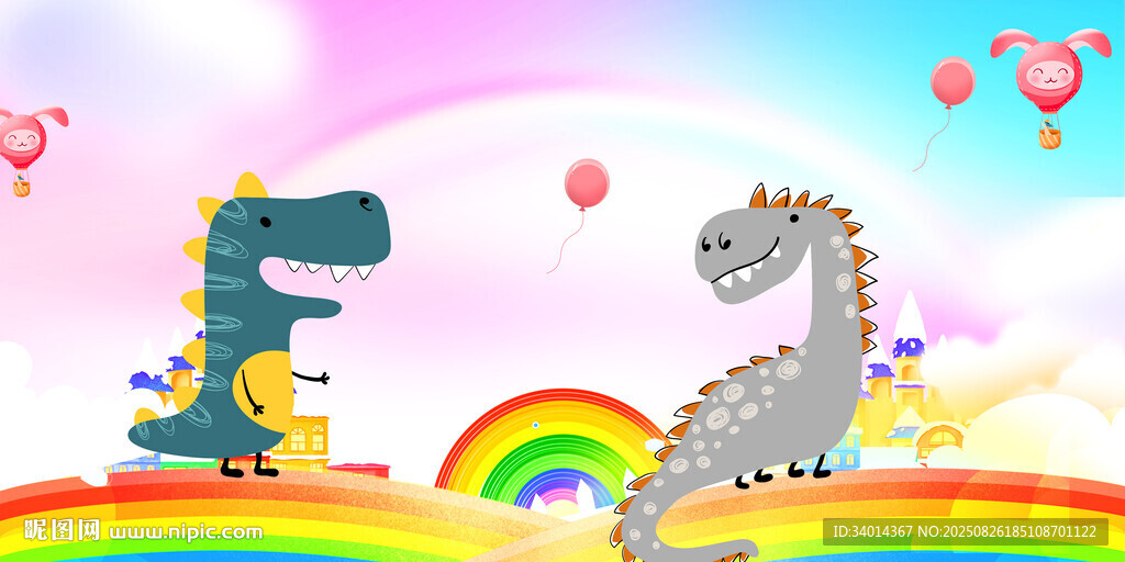 卡通恐龙儿童房背景墙