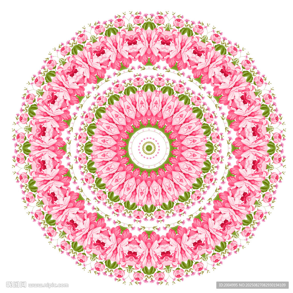 圆形粉色花卉曼陀罗图案