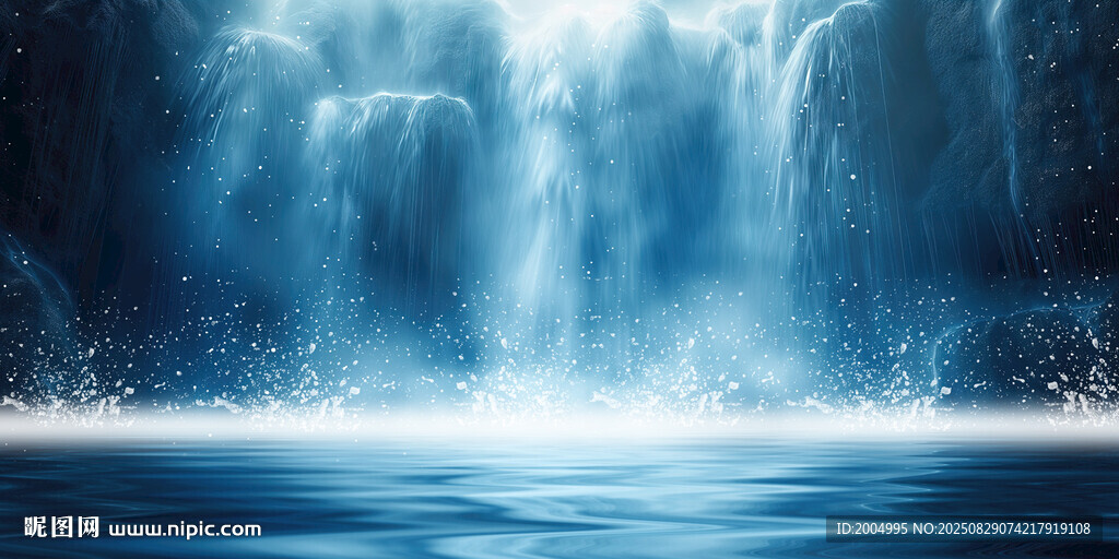 招财瀑布山水画