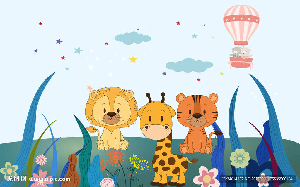卡通动物儿童房背景