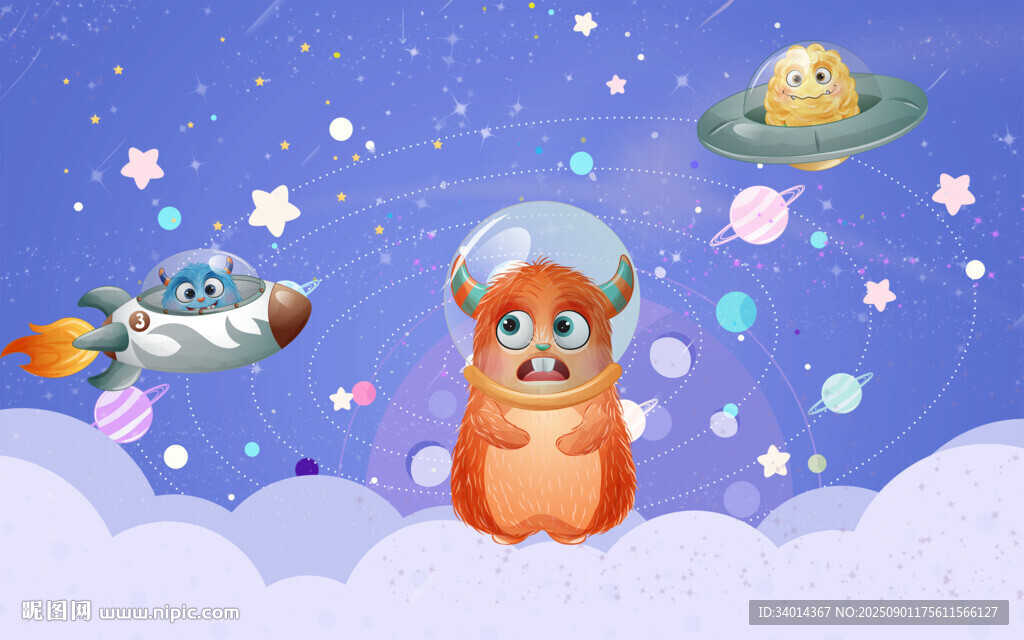 卡通太空背景墙