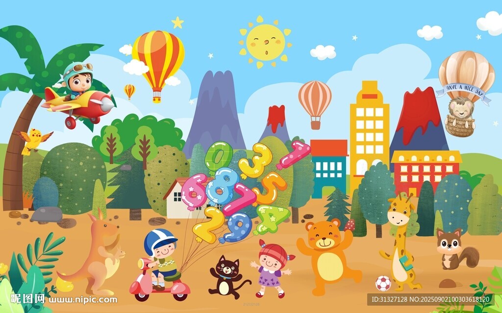 欢乐动物的奇幻童话世界背景墙