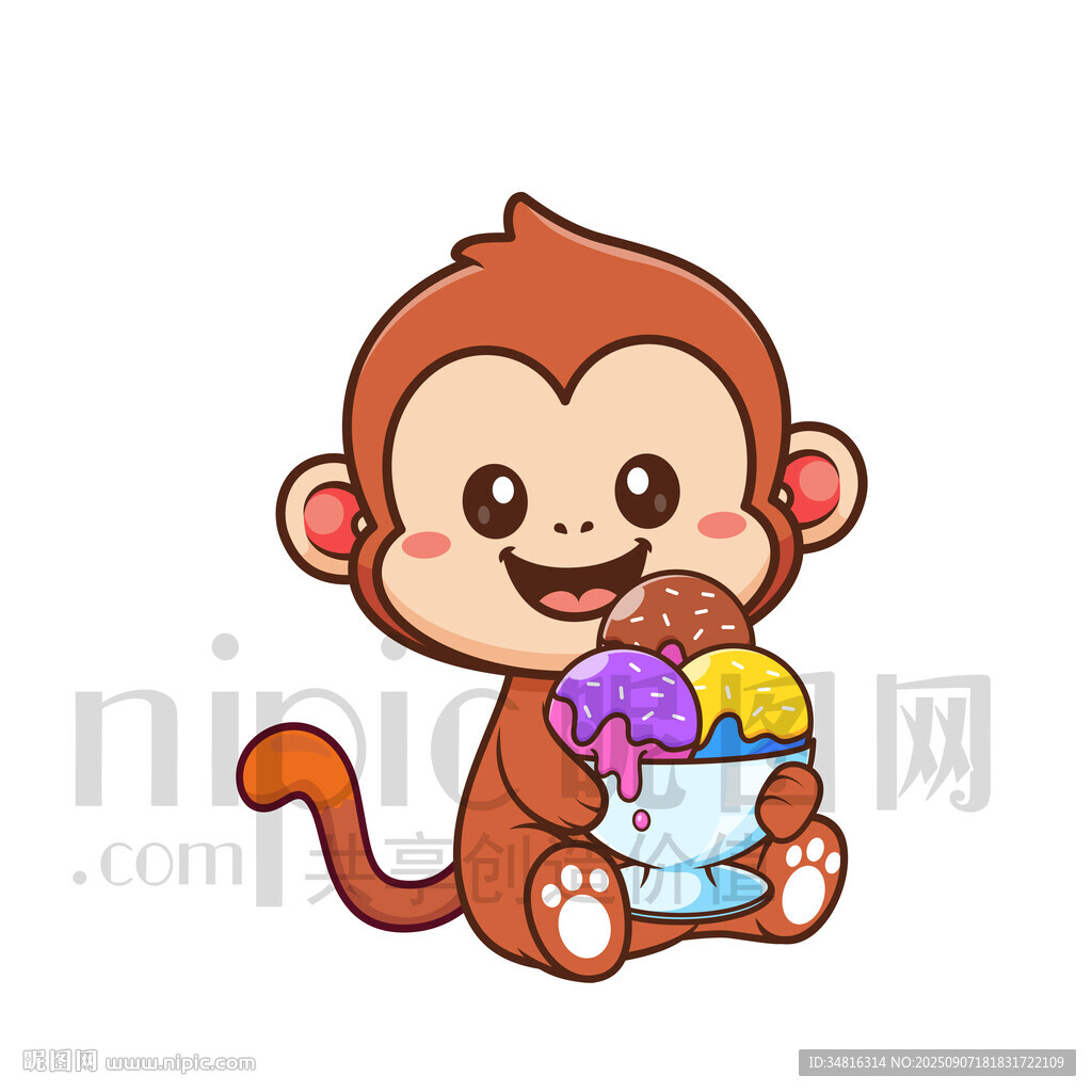 可爱小猴享用美味冰淇淋