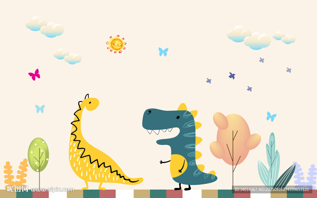 卡通恐龙儿童房背景