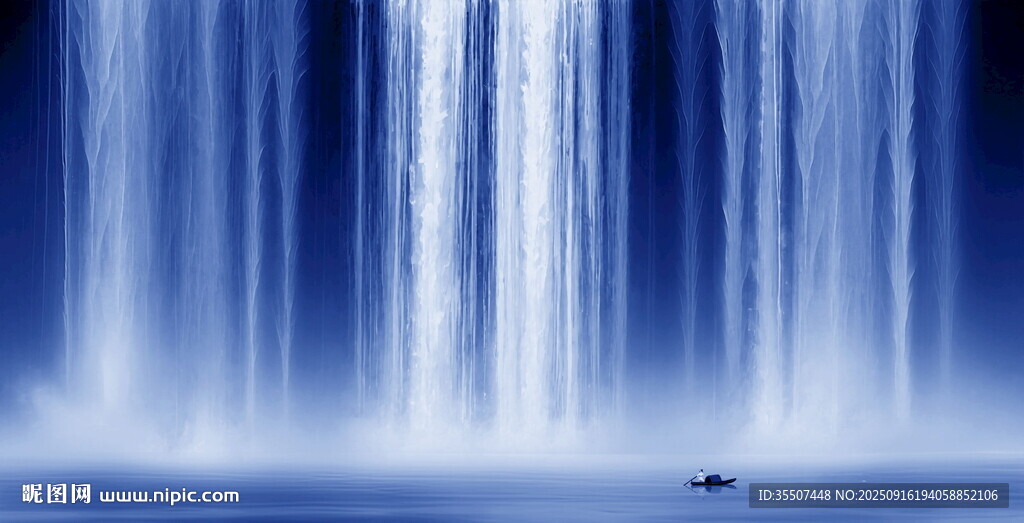 招财瀑布山水画