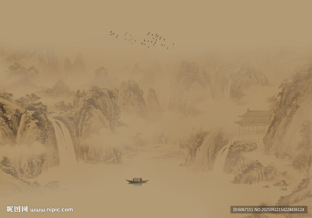 国画山水背景墙