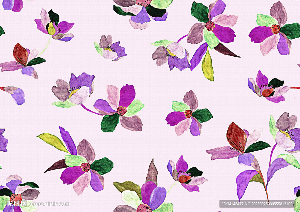 粉色背景多彩花卉图案