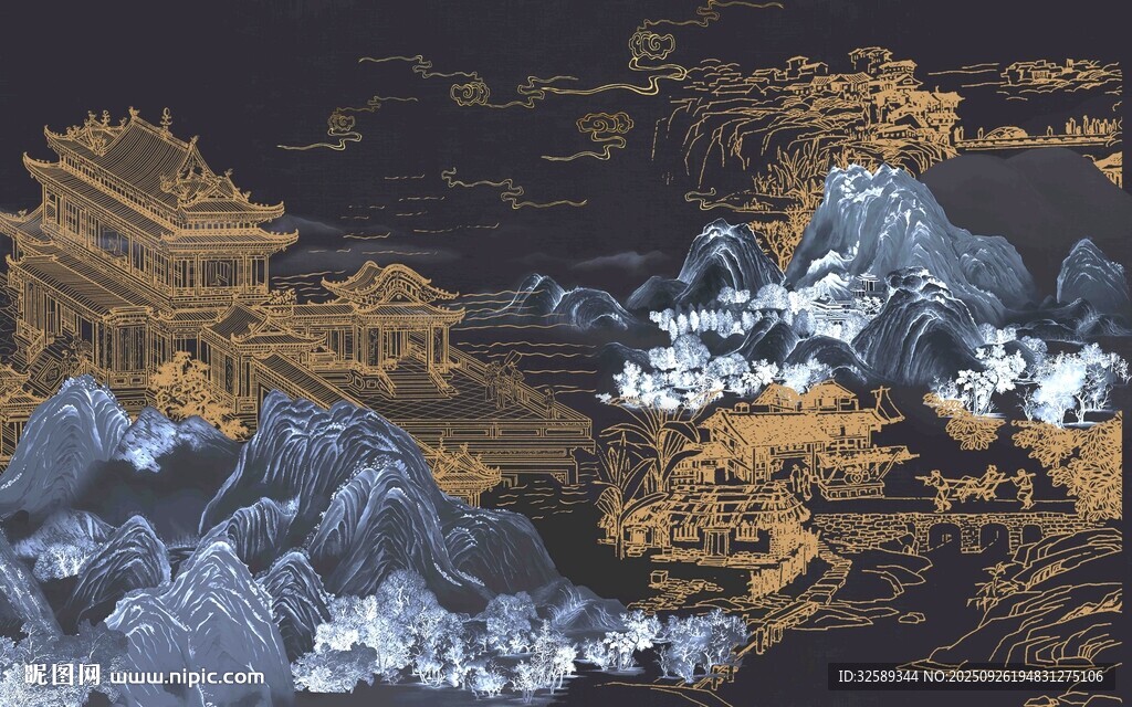 中式山水背景墙