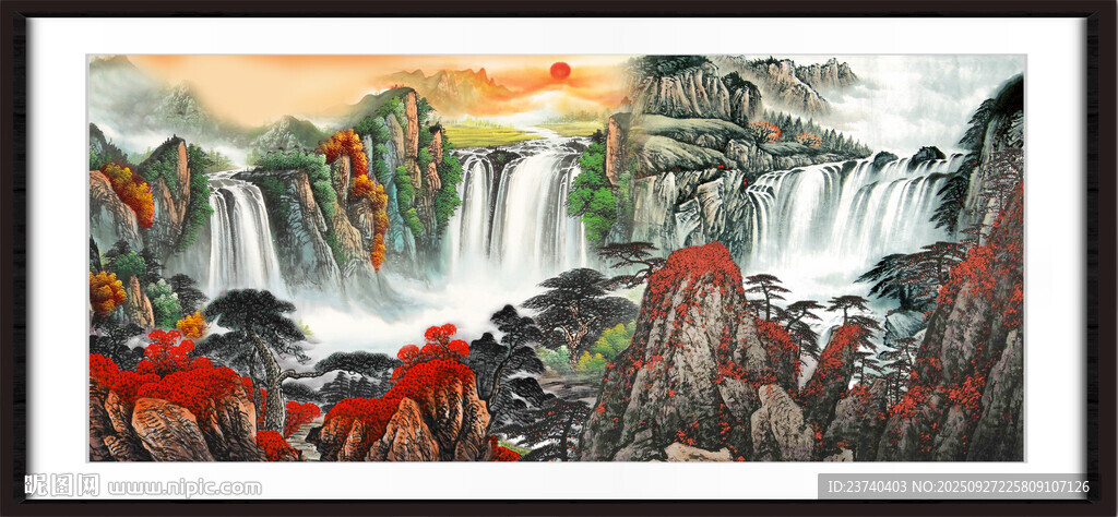 瀑布风景画 