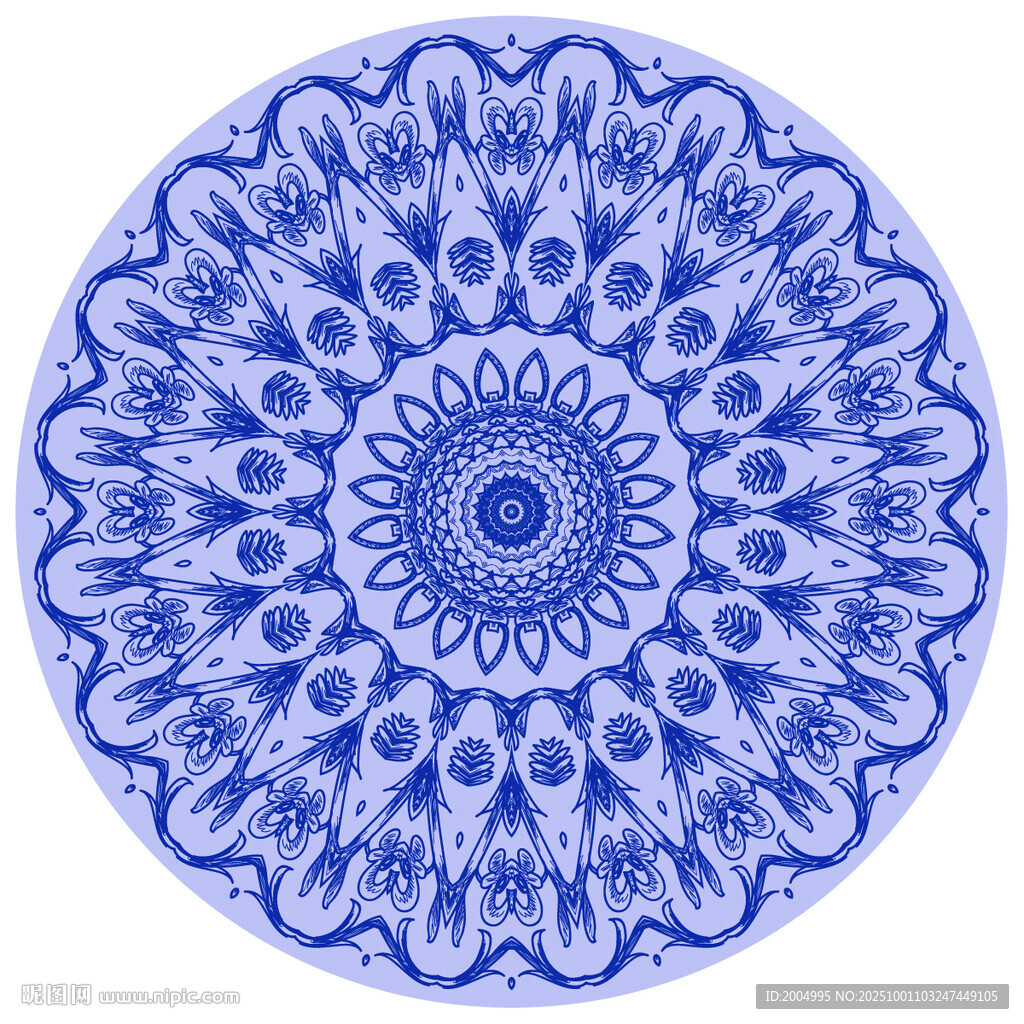 蓝白圆形精美曼陀罗图案