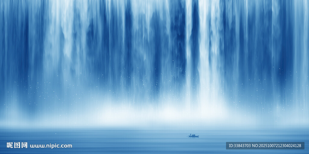 流水生财瀑布山水画