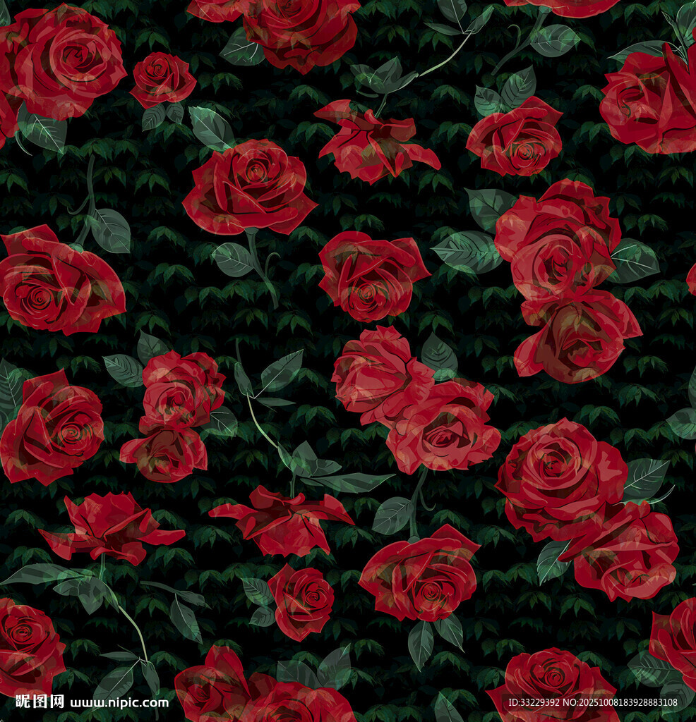 红玫瑰花卉图案背景