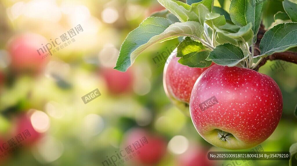 枝头红苹果 果园好风光