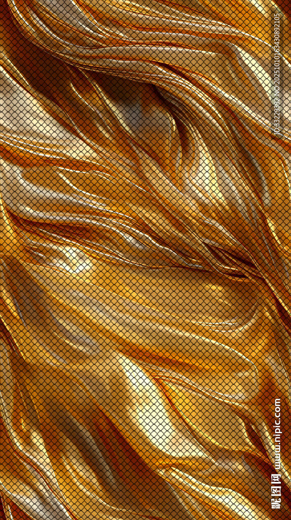 金色褶皱丝绸纹理特写