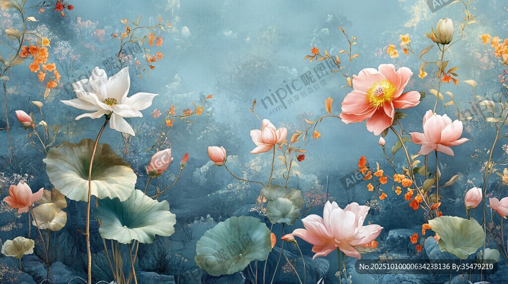 梦幻荷塘 绽放的诗意花卉