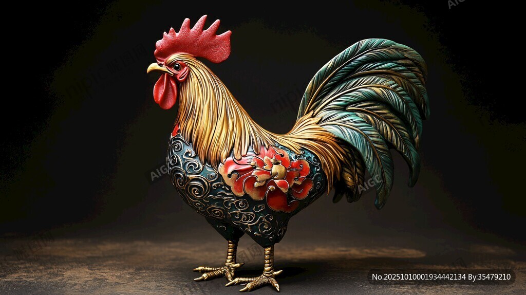 彩绘公鸡雕塑 尽显华丽风采