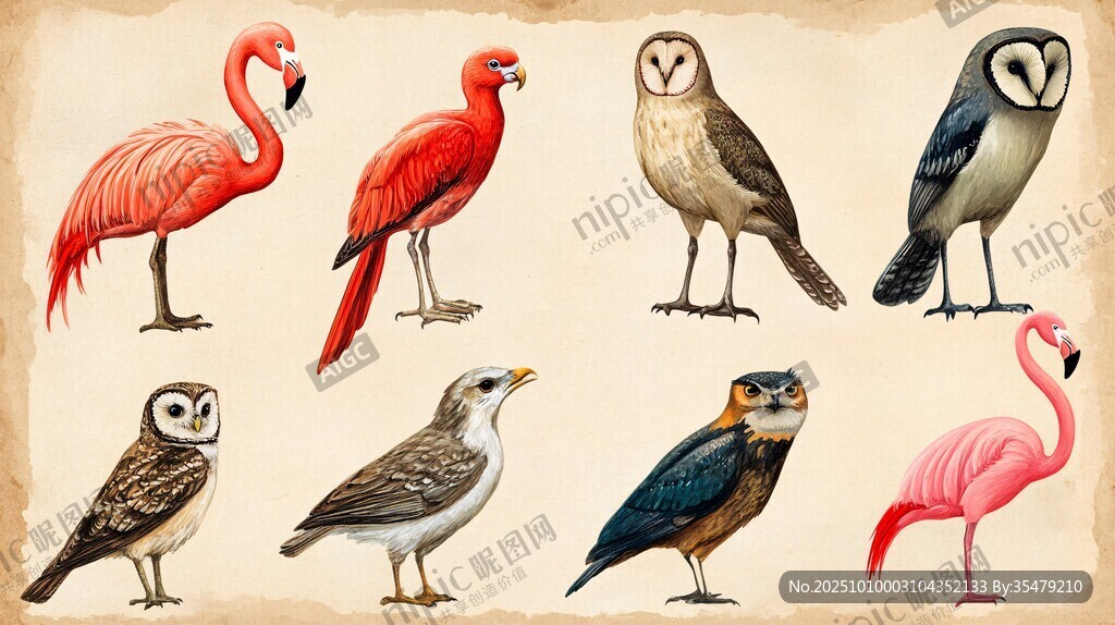 多样鸟类插画展示
