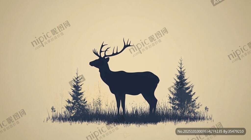 森林中站立的雄鹿剪影