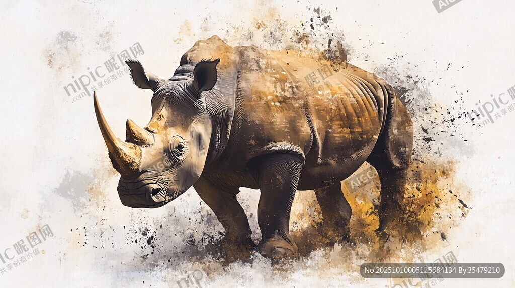 水墨风格犀牛艺术画作